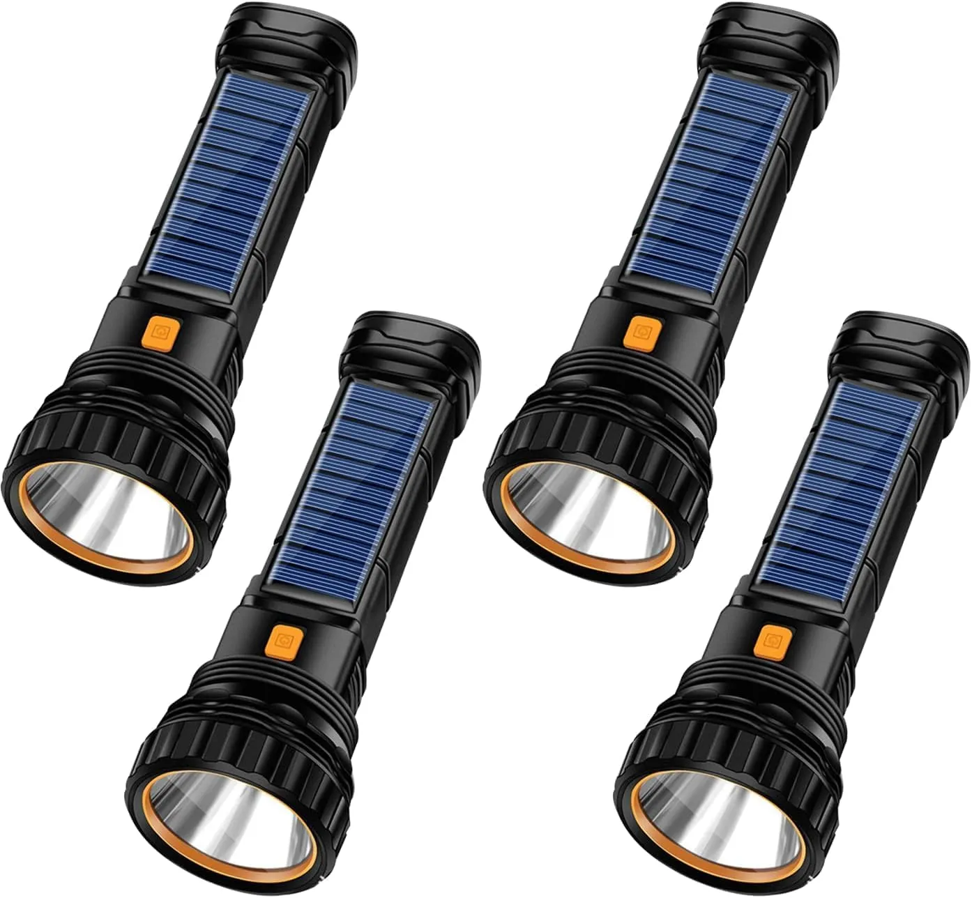 4pcs Solar/Rechargeable Multi Function 1000 Lumens LED Flashlight, with Emergency Strobe Light and 1200 Mah Battery, Emergency Power Supply and USB Charging Cable, Fast Charging (4PC)