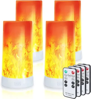 4X LED Flame Effect Light , USB Rechargeable 4 Modes Flickering Flame Candle Lantern with Remote Timer Gravity Sensing Effect Magnetic Base Waterproof Dimmable Outdoor Hanging Lamps Camping