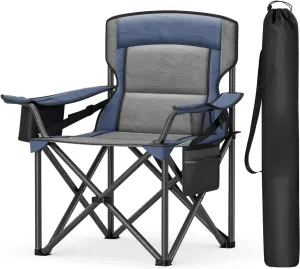 (5-9 Days Delivery) Foldable Outdoor Chaise Oversized Lumbar Support Camping Chair, Outdoor Folding Chair Comfortable, Padded, Glamping, Cooler Bag, Weight Capacity 450 lb (Blue)