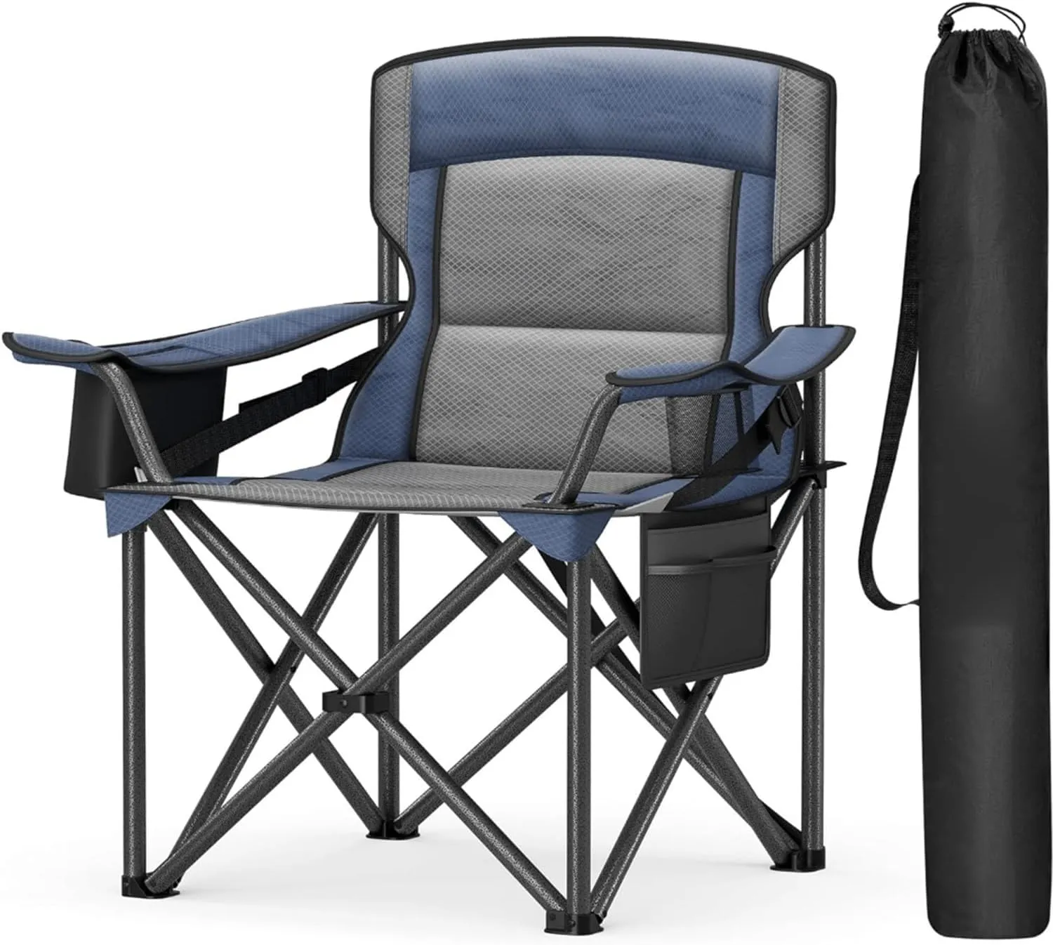 (5-9 Days Delivery) Foldable Outdoor Chaise Oversized Lumbar Support Camping Chair, Outdoor Folding Chair Comfortable, Padded, Glamping, Cooler Bag, Weight Capacity 450 lb (Blue)