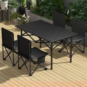 5 Pcs Portable Camping Chair and Folding Camping Table Set Outdoor Lawn Camp Table with Carry Bag for Travel Fishing,Black