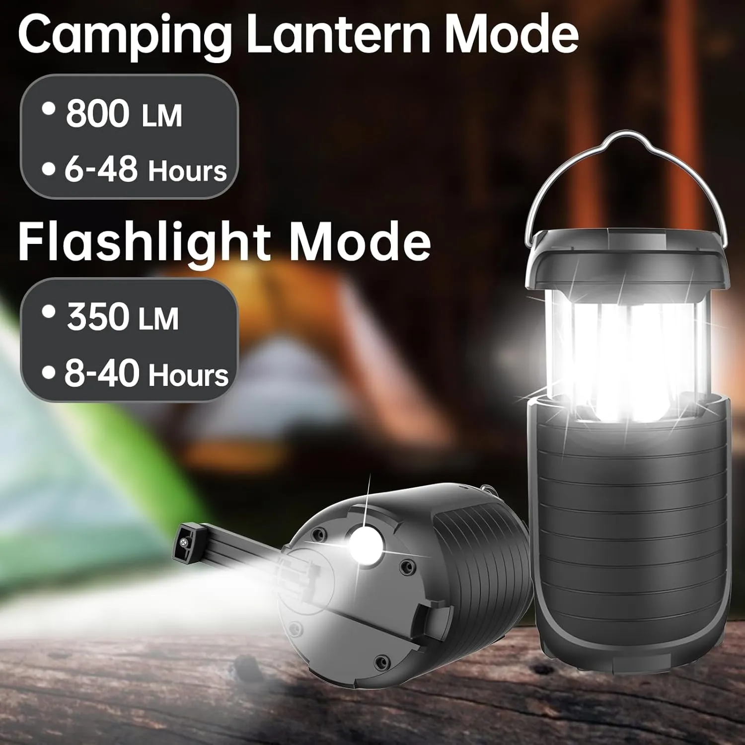 5000 Large Capacity Solar Hand Crank Flashlight with 8H Play Time, Survival Light, USB Charger for Cellphone, Portable Solar Camping Light,Electric LED Camping Lantern for Emergency