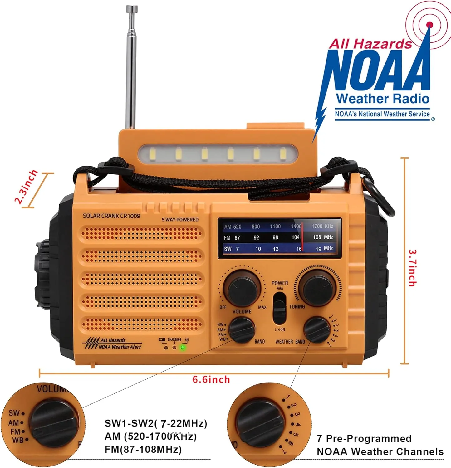 5000 Weather Radio,Solar Hand Crank 5-Way Power Emergency Radio,AM/FM/Shortwave/NOAA Alert Survival Portable Radio,Power Bank USB Charger,Camping Flashlight,Reading Lamp,Headphone Jack,SOS,Compass