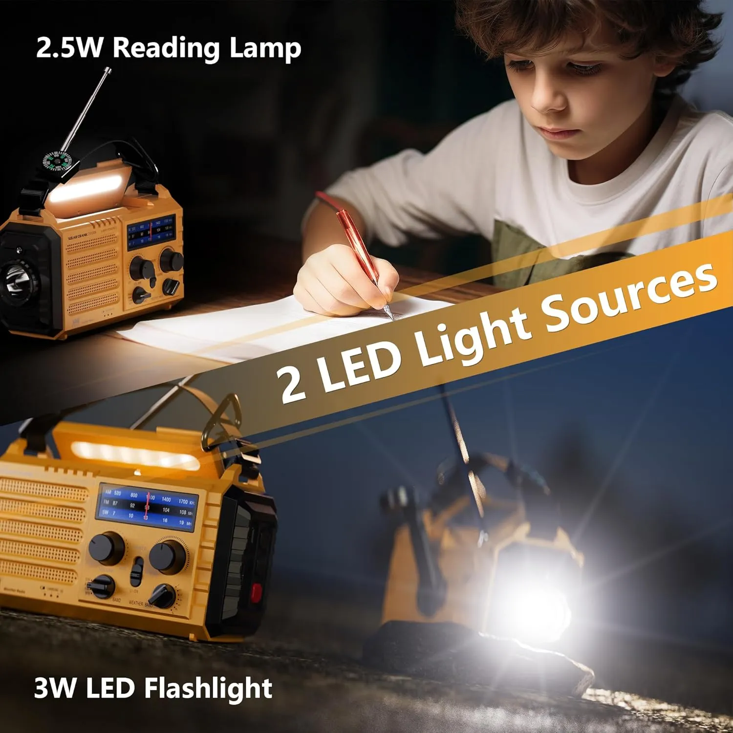 5000 Weather Radio,Solar Hand Crank 5-Way Power Emergency Radio,AM/FM/Shortwave/NOAA Alert Survival Portable Radio,Power Bank USB Charger,Camping Flashlight,Reading Lamp,Headphone Jack,SOS,Compass