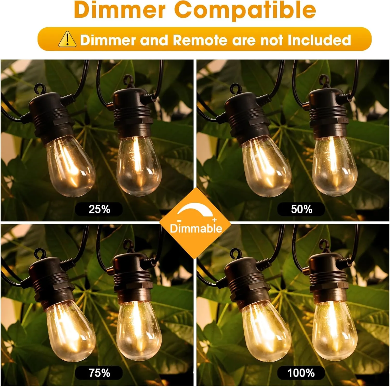 50FT LED Outdoor String Lights with 17 Shatterproof Waterproof S14 Replaceable Bulbs(2 Spare), 2700K Commercial Grade Patio Lights, Outside Hanging Light for Yard Garden Porch Deck Decor