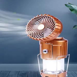 6 in 1 Portable Outdoor LED Camping Lantern with Fan, Waterproof Multi-Function Lanterns, USB Rechargeable Personal Fan,for Hiking Camping Hunting Fishing (Gold)