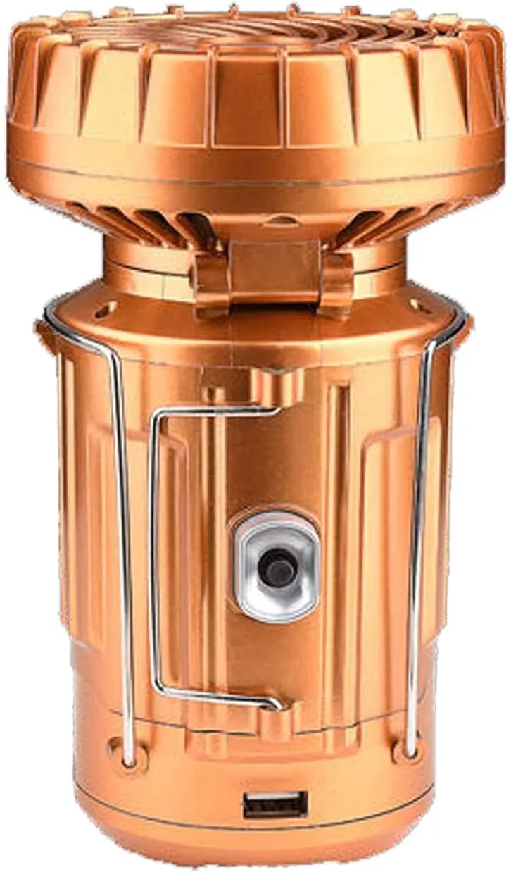 6 in 1 Portable Outdoor LED Camping Lantern with Fan, Waterproof Multi-Function Lanterns, USB Rechargeable Personal Fan,for Hiking Camping Hunting Fishing (Gold)