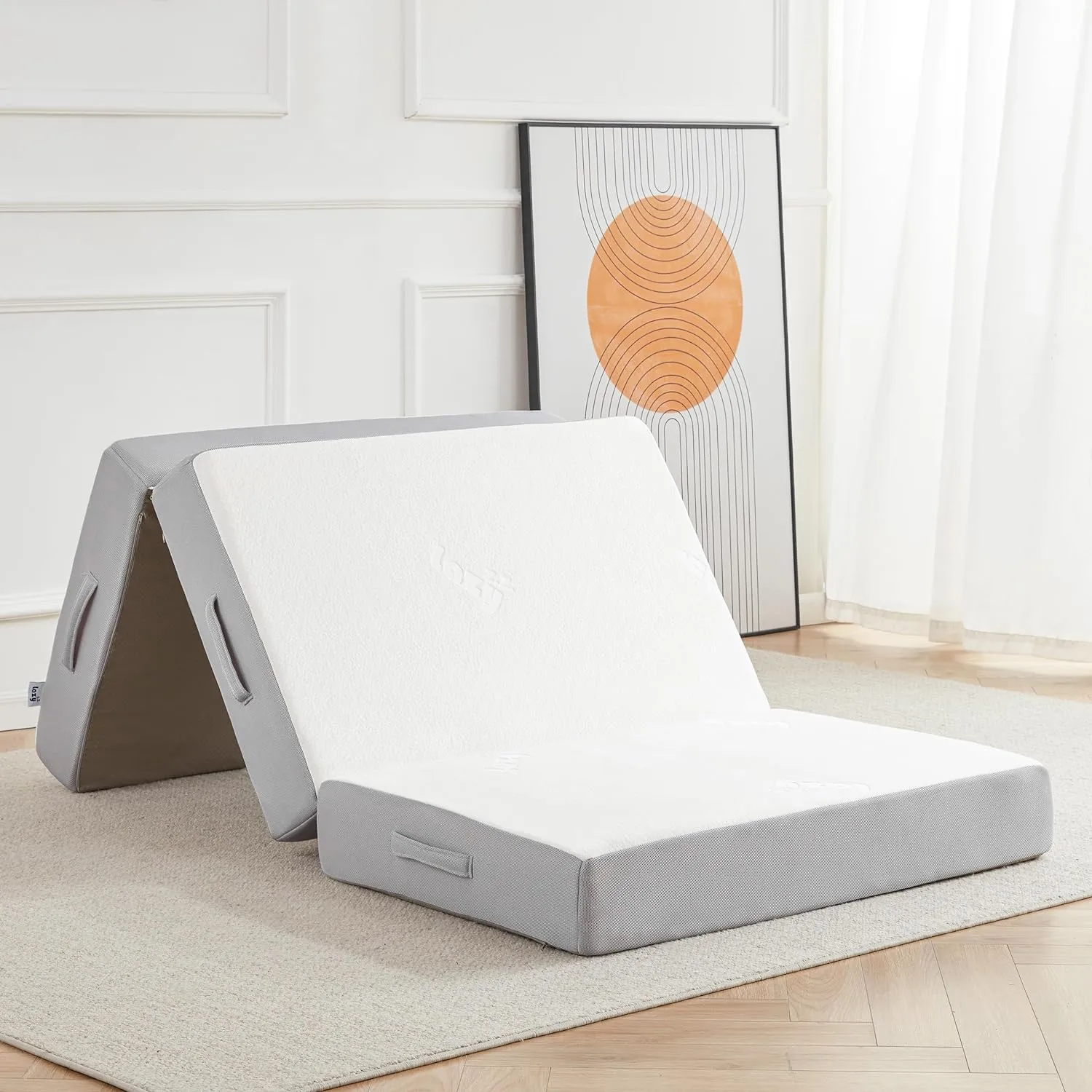6 Inch Memory Foam Tri-fold Bamboo Fiber Foldable Mattress for Camping, Road Trip