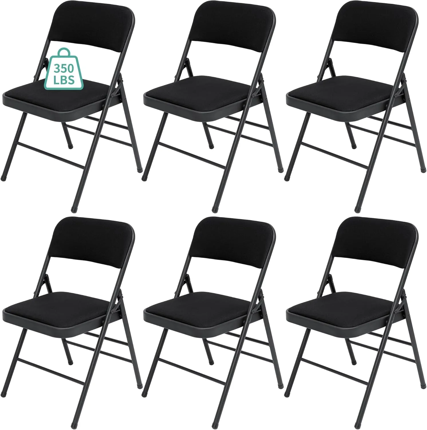 6 Pack Black Folding Chairs with Fabric Padded Cushion, Padded Dining Chair Set Portable Indoor Outdoor Stackable Folding Chair with Steel Frame for Home Office Events Wedding Party