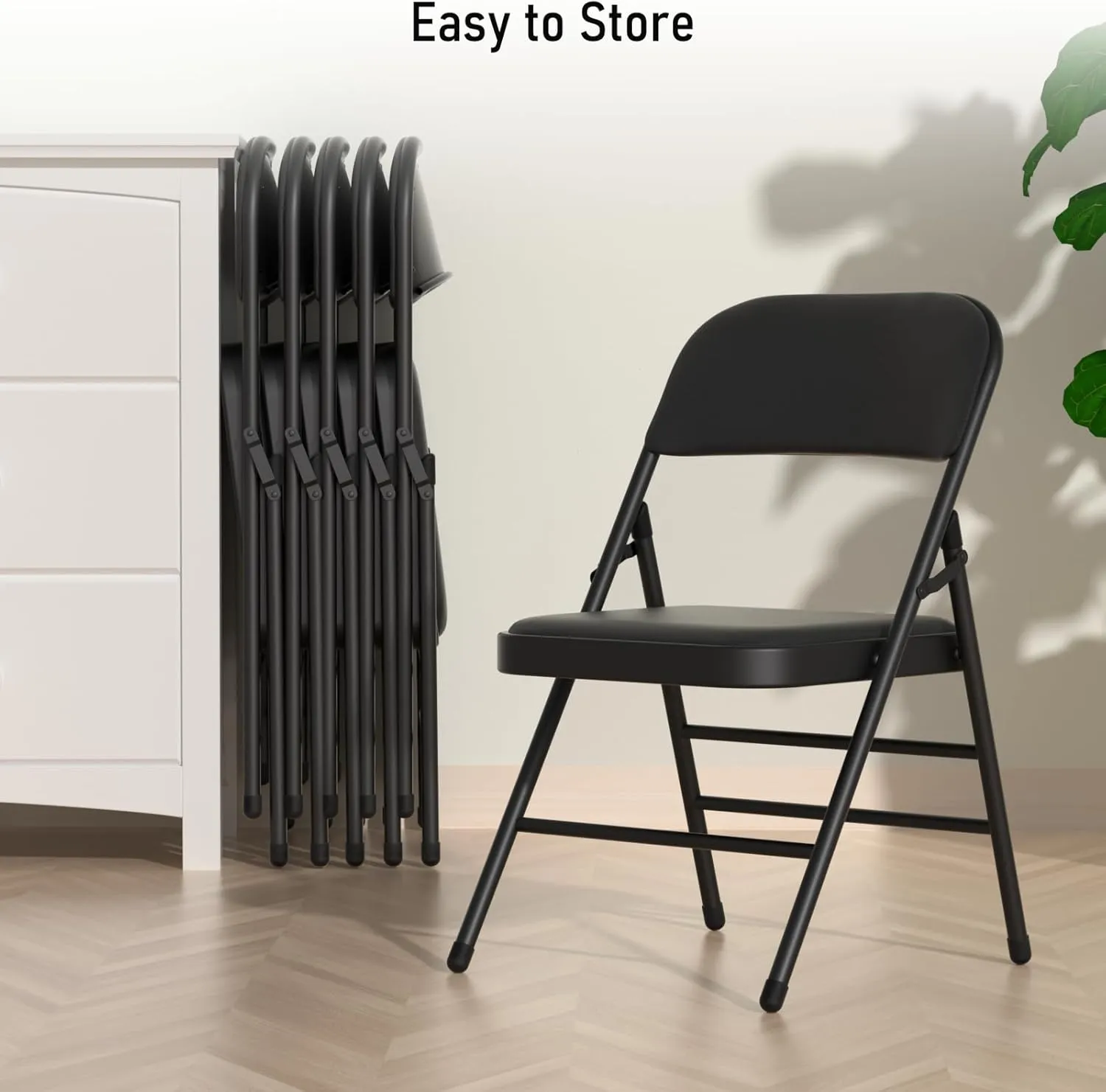 6 Pack Black Folding Chairs with Fabric Padded Cushion, Padded Dining Chair Set Portable Indoor Outdoor Stackable Folding Chair with Steel Frame for Home Office Events Wedding Party