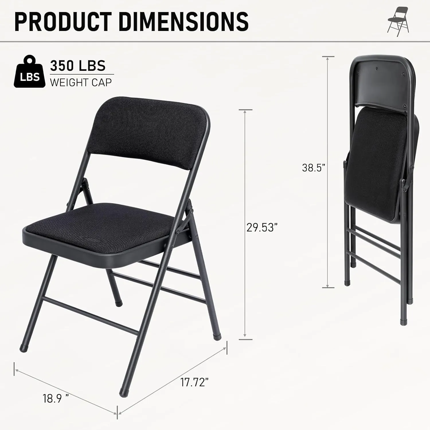 6 Pack Black Folding Chairs with Fabric Padded Cushion, Padded Dining Chair Set Portable Indoor Outdoor Stackable Folding Chair with Steel Frame for Home Office Events Wedding Party