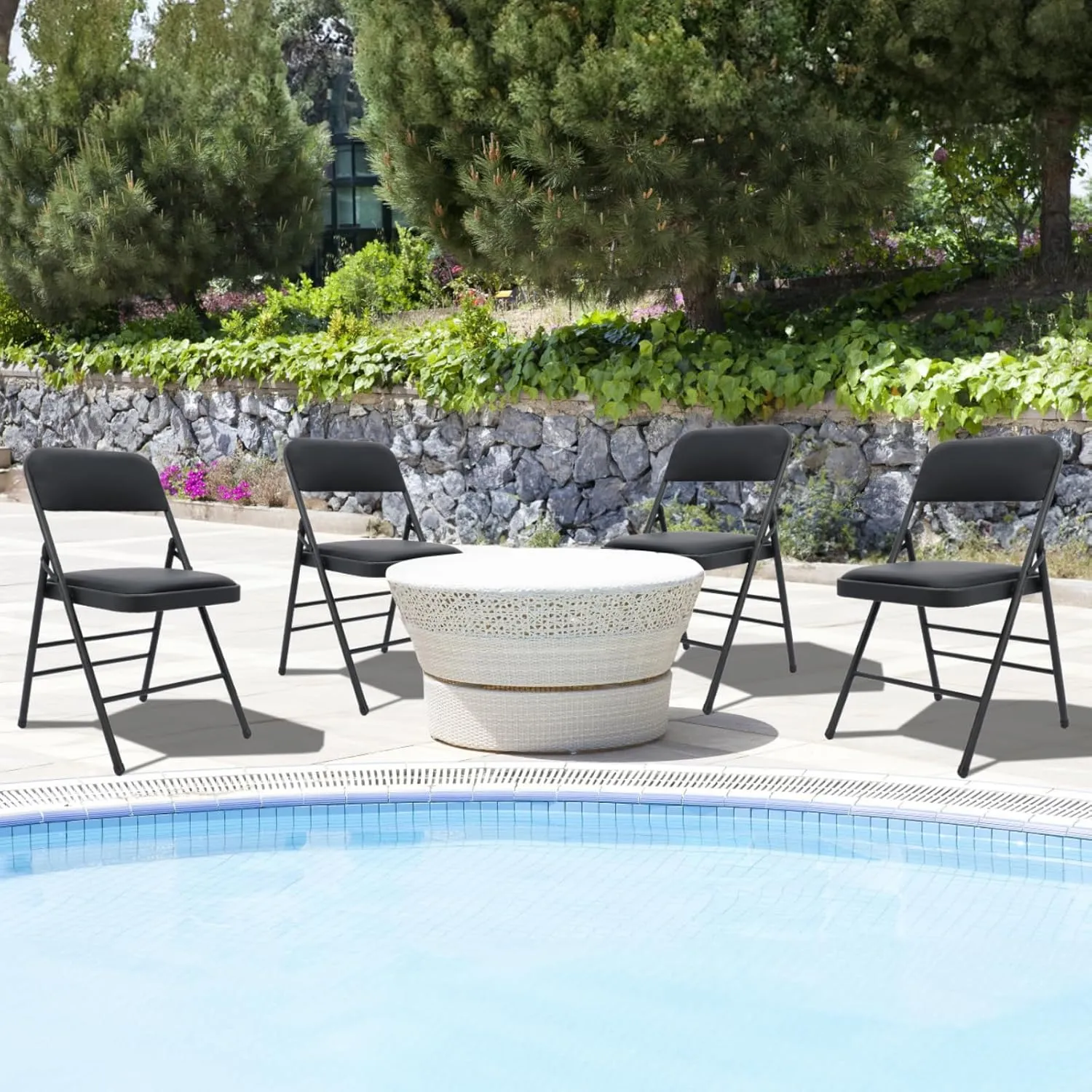 6 Pack Black Folding Chairs with PU Padded Cushion, Padded Dining Chair Set Portable Indoor Outdoor Stackable Folding Chair with Steel Frame for Home Office Events Wedding Party