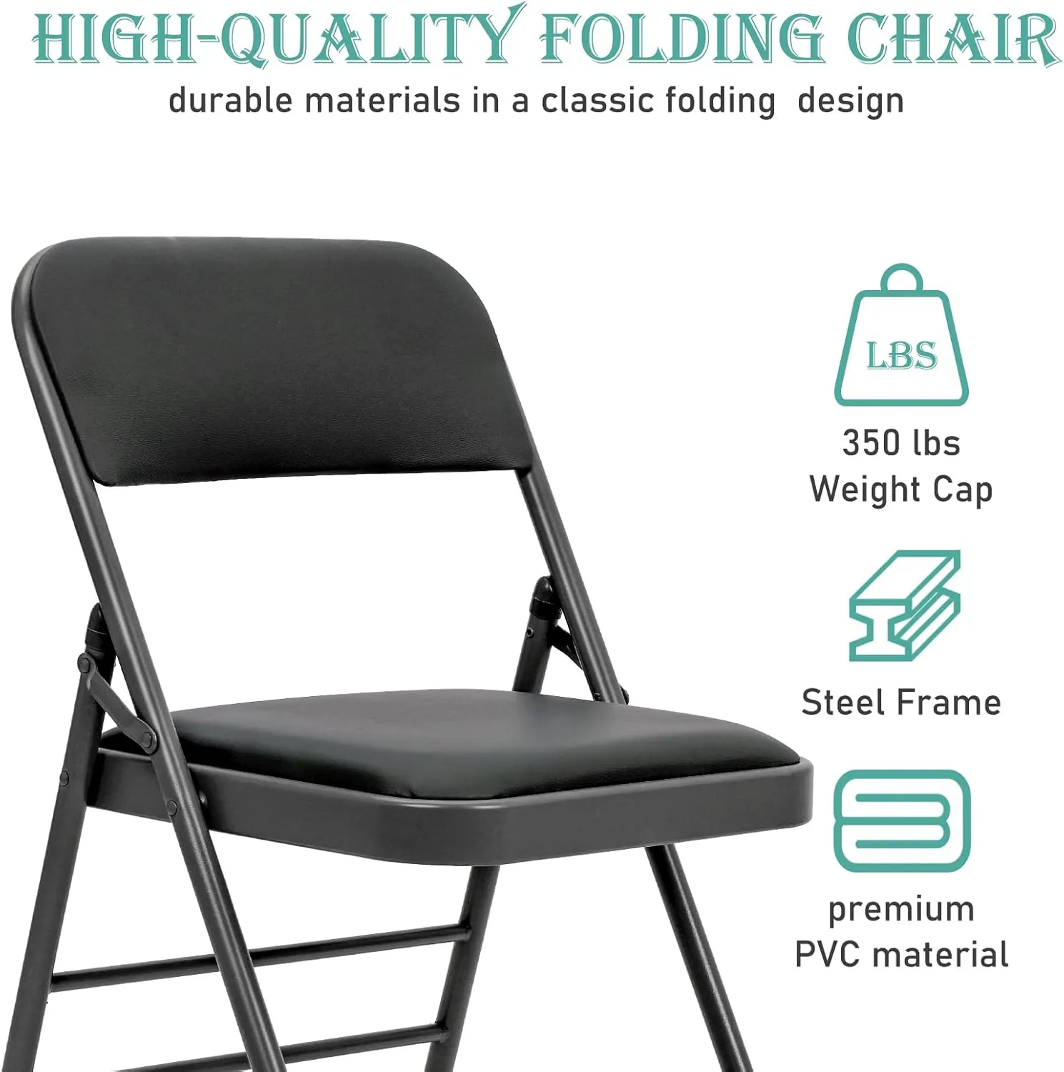 6 Pack Black Folding Chairs with PU Padded Cushion, Padded Dining Chair Set Portable Indoor Outdoor Stackable Folding Chair with Steel Frame for Home Office Events Wedding Party