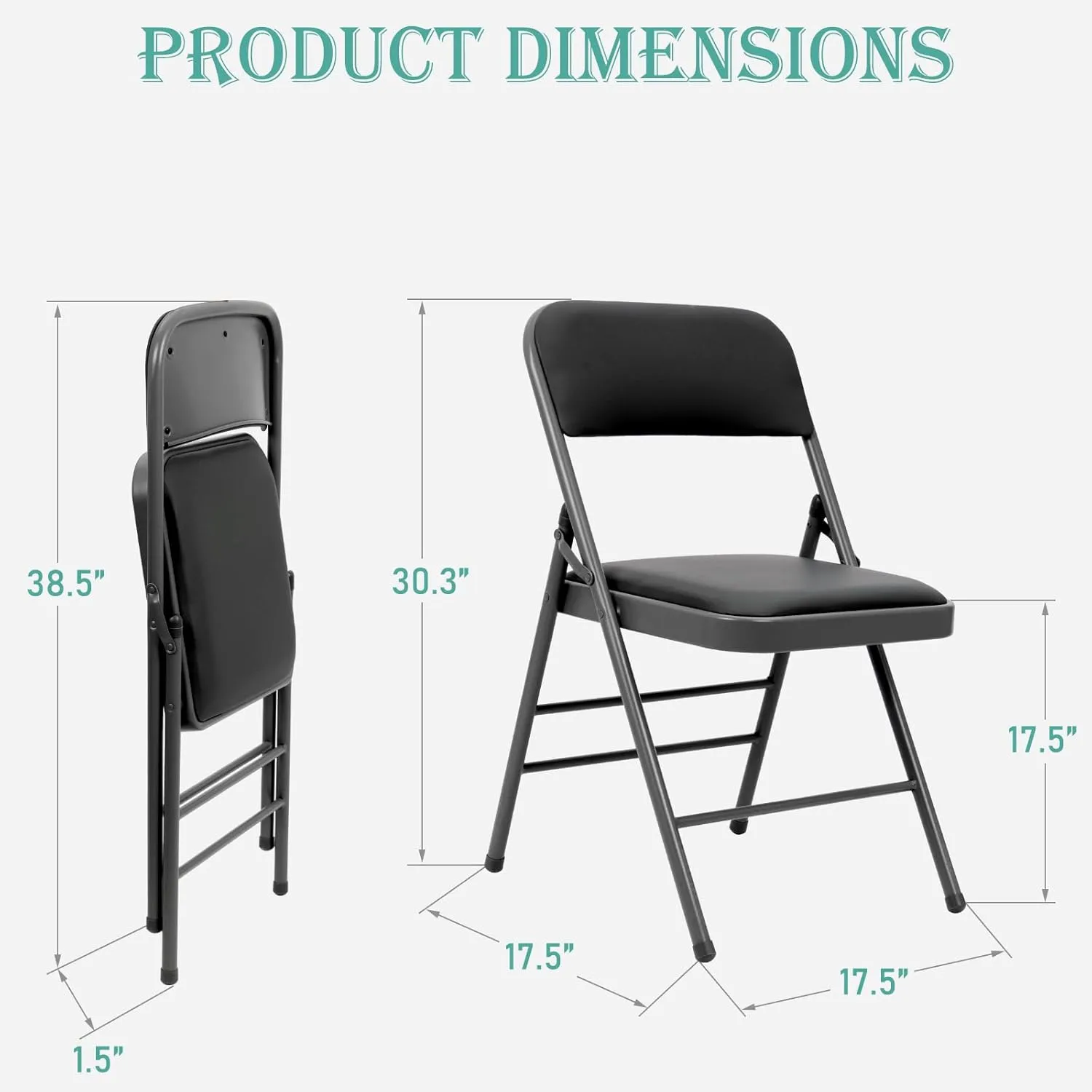 6 Pack Black Folding Chairs with PU Padded Cushion, Padded Dining Chair Set Portable Indoor Outdoor Stackable Folding Chair with Steel Frame for Home Office Events Wedding Party