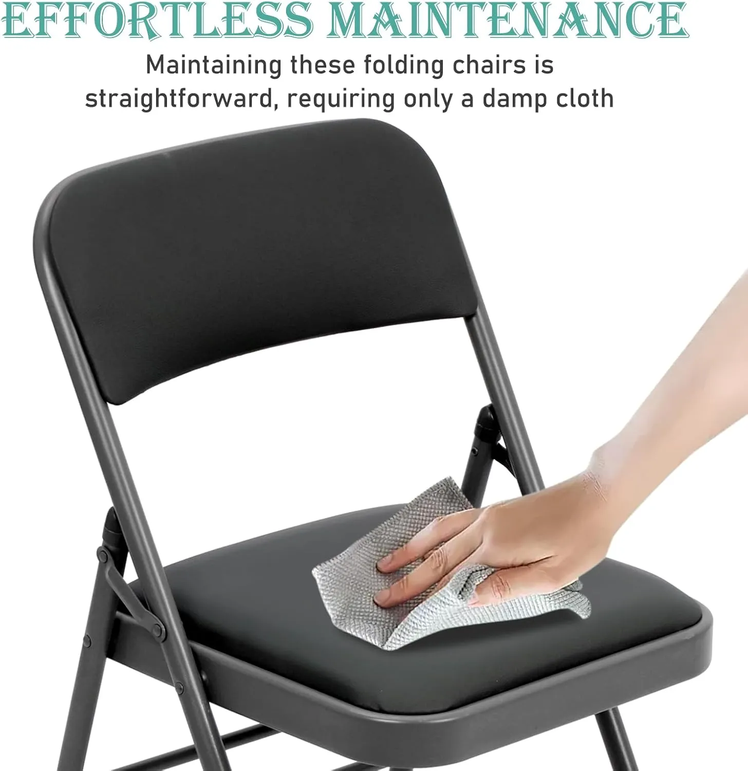 6 Pack Black Folding Chairs with PU Padded Cushion, Padded Dining Chair Set Portable Indoor Outdoor Stackable Folding Chair with Steel Frame for Home Office Events Wedding Party