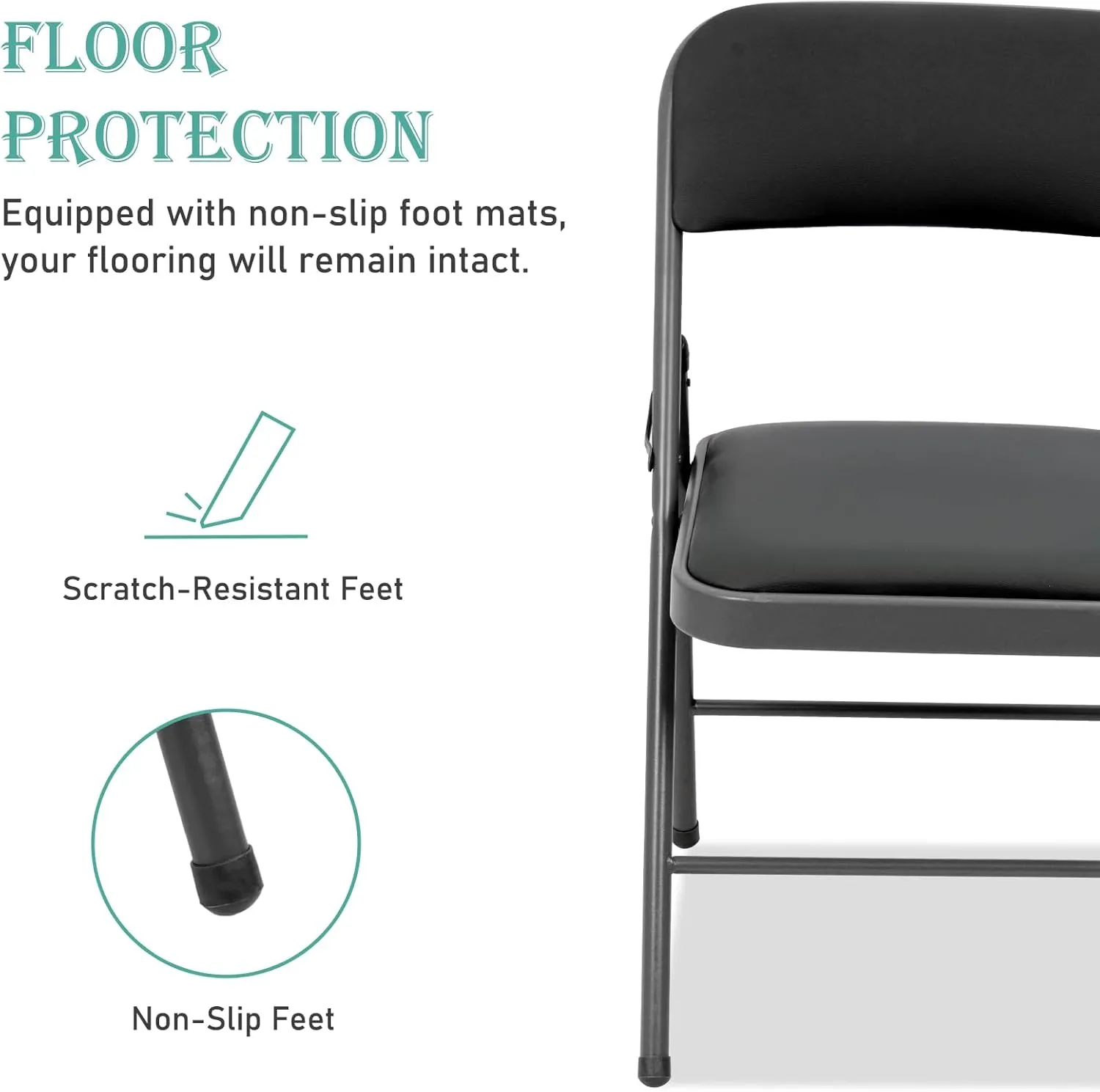 6 Pack Black Folding Chairs with PU Padded Cushion, Padded Dining Chair Set Portable Indoor Outdoor Stackable Folding Chair with Steel Frame for Home Office Events Wedding Party