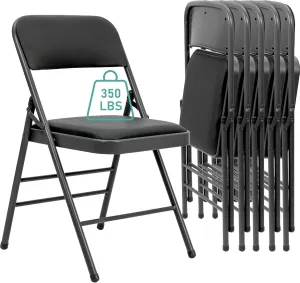 6 Pack Black Folding Chairs with PU Padded Cushion, Padded Dining Chair Set Portable Indoor Outdoor Stackable Folding Chair with Steel Frame for Home Office Events Wedding Party