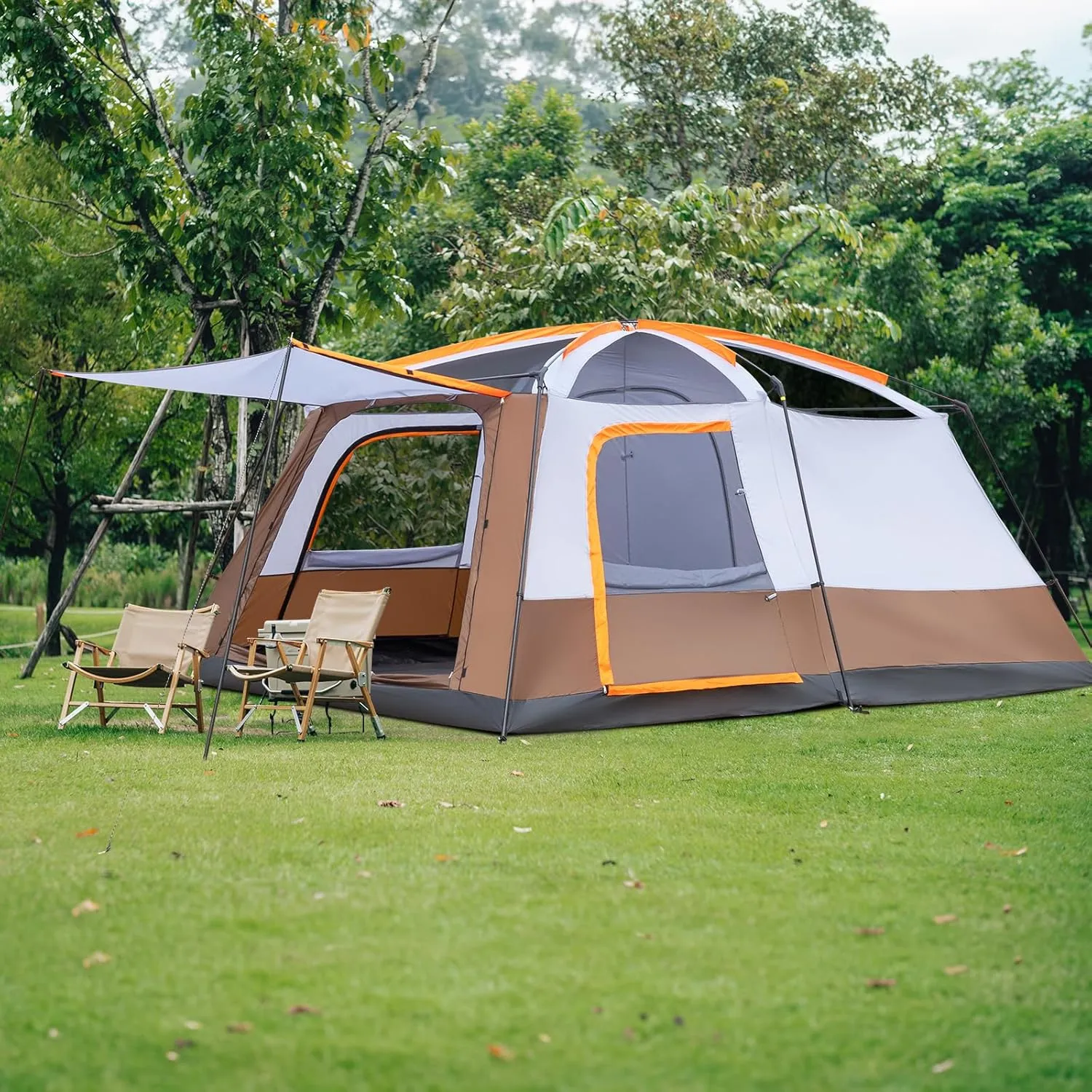 6 Person Camping Tent, Family Size Tent with Mesh, Rainfly, Large Camping Tent Easy Setup Wind and Water Resistant Family Tents for Camping, Picnic, Camp, Instant Cabin Tent Army Green and White