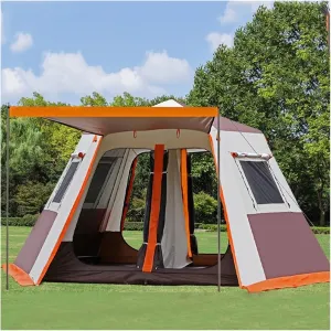 6 Person Tent Pop Up Tents for Camping, Automatic Portable Tent with Aluminum Poles, Easy Setup Family Camping Instant Tent Waterproof for Outdoor Hiking Beach (Color : Brown)