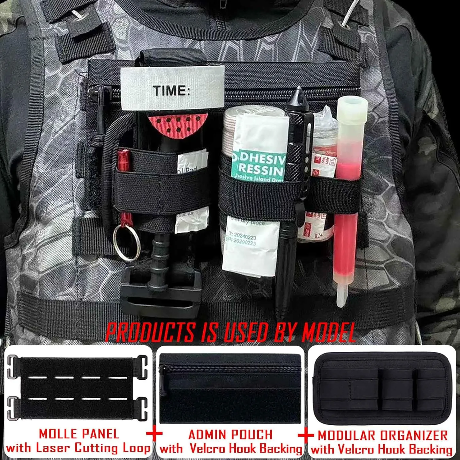 6 Piece Tactical Bag Insert Pack, Modular Elastic Loop Panel Organizers Pouch Insert Attachment with Hook Backed Fastener for Backpack Accessories