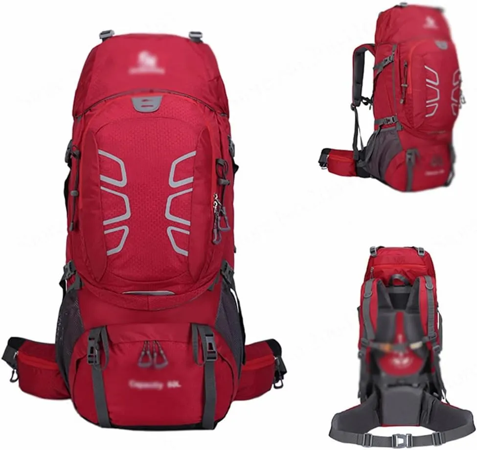 60L mountaineering hiking outdoor men's and women's bag camping mountaineering backpack travel bag(E)