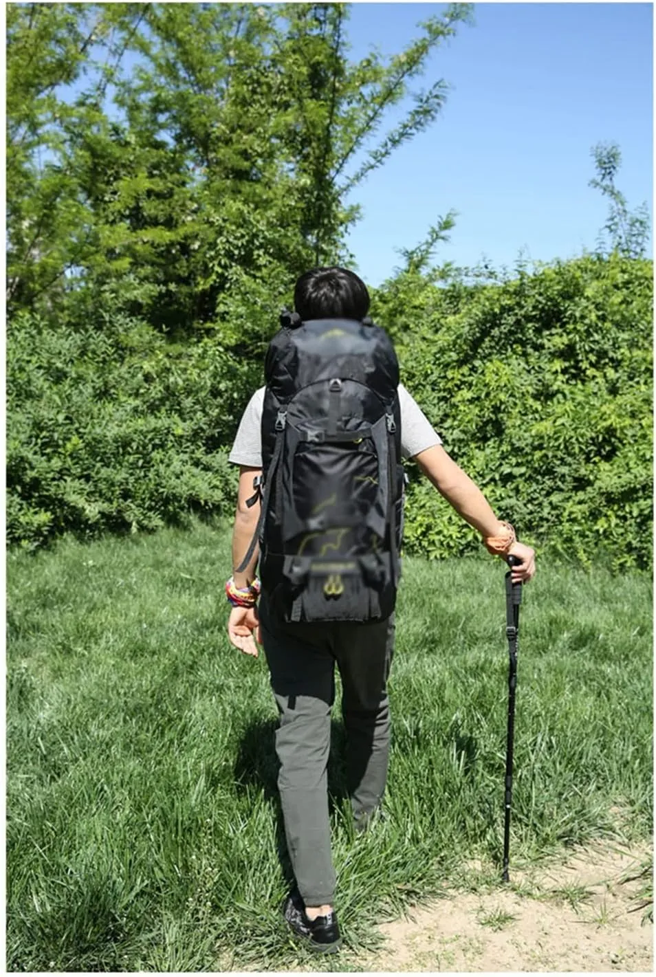 60L Outdoor Backpack Multi Pocket Camping Bag Hiking Backpack Large Capacity(Argento)