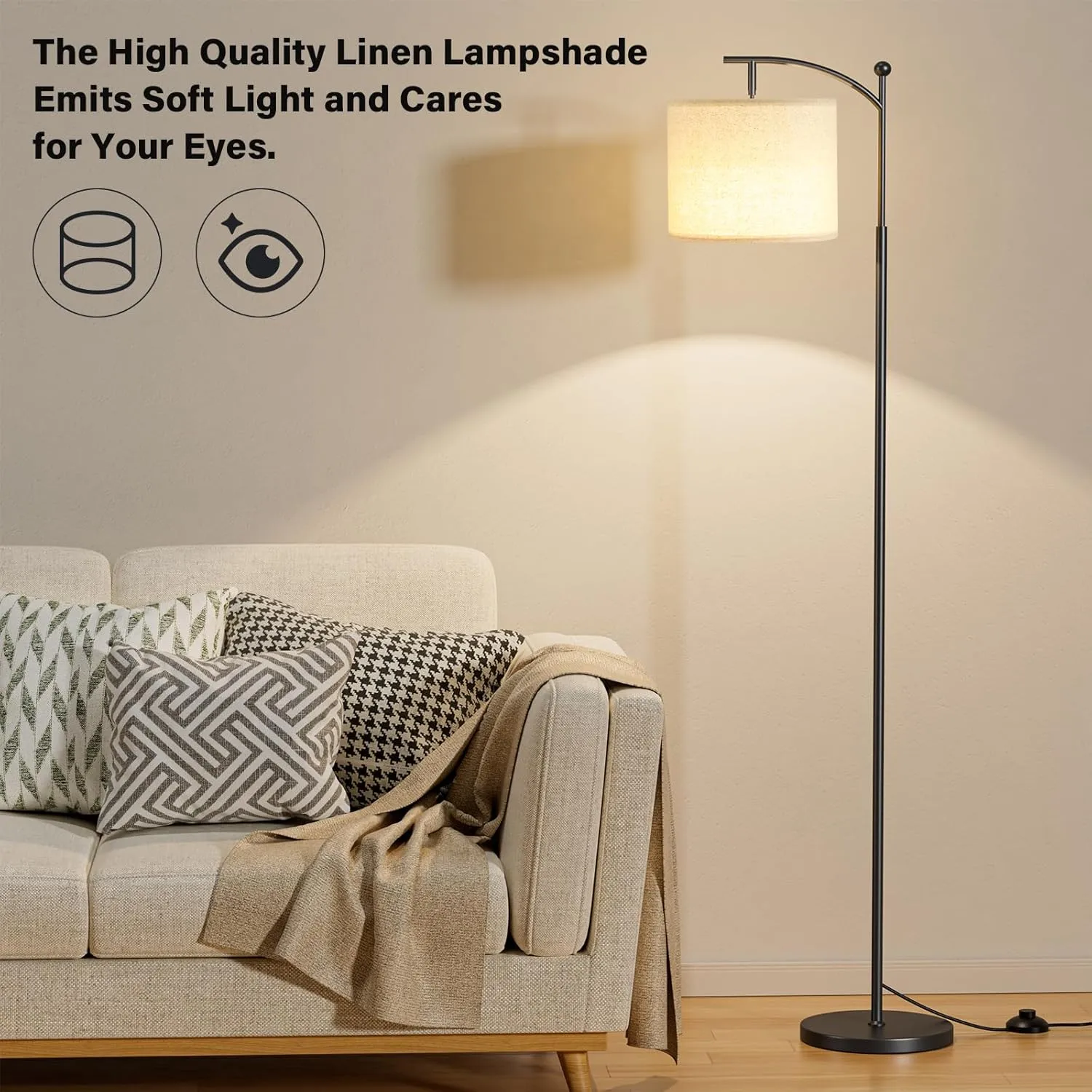 60" Floor Lamps with Remote Control & Bulb, Colors Temperature & Brightness Adjustable, Deep Beige Shade & Black Pole