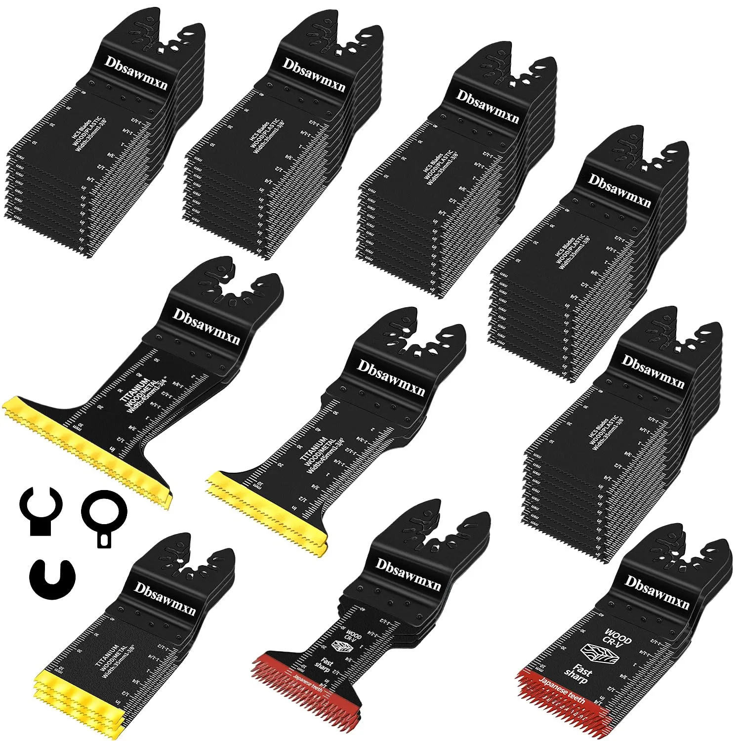 65PCS Oscillating Tool Blades for Metal Wood Cutting, Extra Wide & Long Titanium, Japanese Teeth Saw Blades Compatible with Dewalt, Dremel, Milwaukee, Multitool Blades Cuts Wood, Nails, Drywall