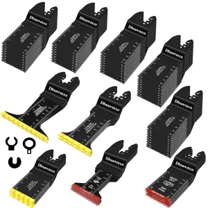 65PCS Oscillating Tool Blades for Metal Wood Cutting, Extra Wide & Long Titanium, Japanese Teeth Saw Blades Compatible with Dewalt, Dremel, Milwaukee, Multitool Blades Cuts Wood, Nails, Drywall