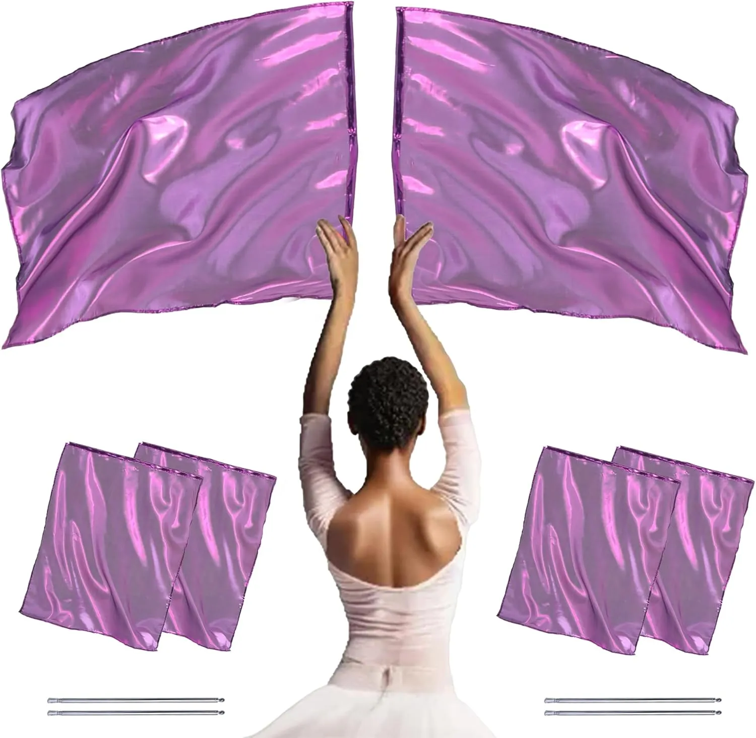 6pcs 26"x21" Worship Flags for Kids, Beginner Praise Dance Flags for Worship, Church Flag with Telescopic Rod, 6pack, Purple