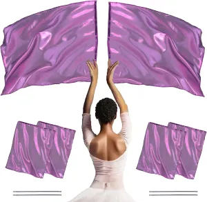 6pcs 26"x21" Worship Flags for Kids, Beginner Praise Dance Flags for Worship, Church Flag with Telescopic Rod, 6pack, Purple