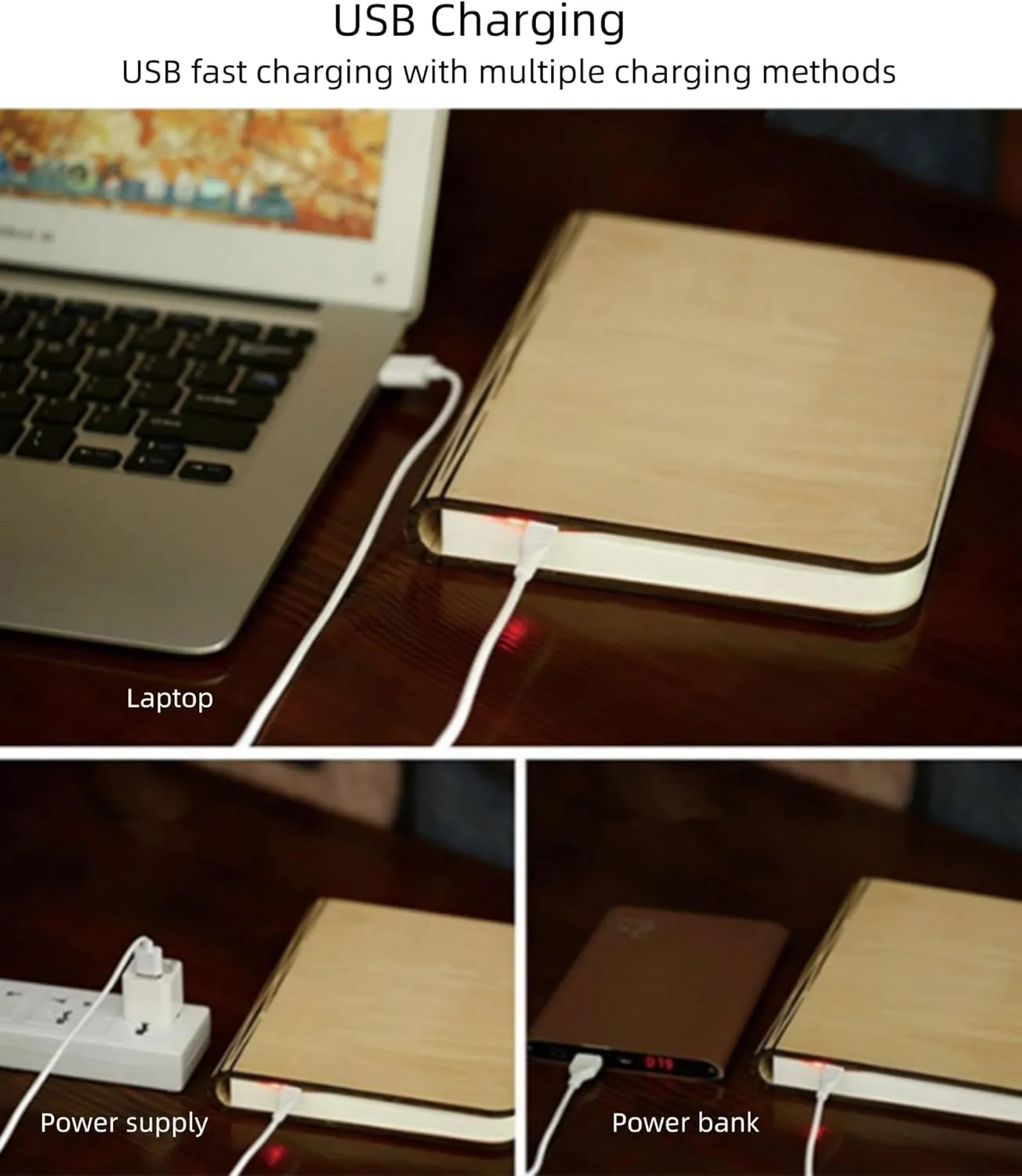 7 Colors Folding Book Lamp, Portable Book Lights, Novelty LED Paper Lantern with USB Rechargeable, Large Size Bedside Lighting(8.6x6.4x0.9in)