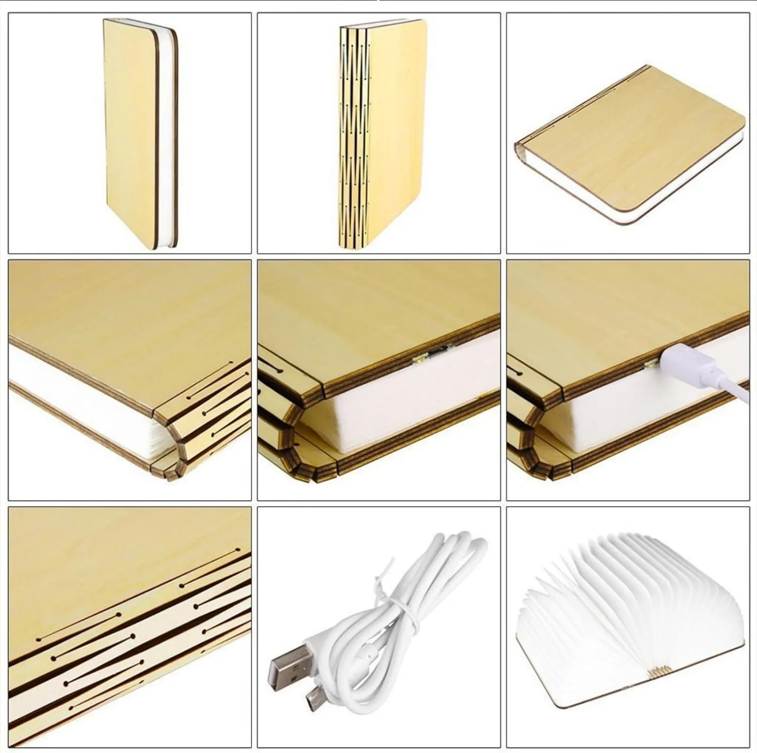 7 Colors Folding Book Lamp, Portable Book Lights, Novelty LED Paper Lantern with USB Rechargeable, Large Size Bedside Lighting(8.6x6.4x0.9in)