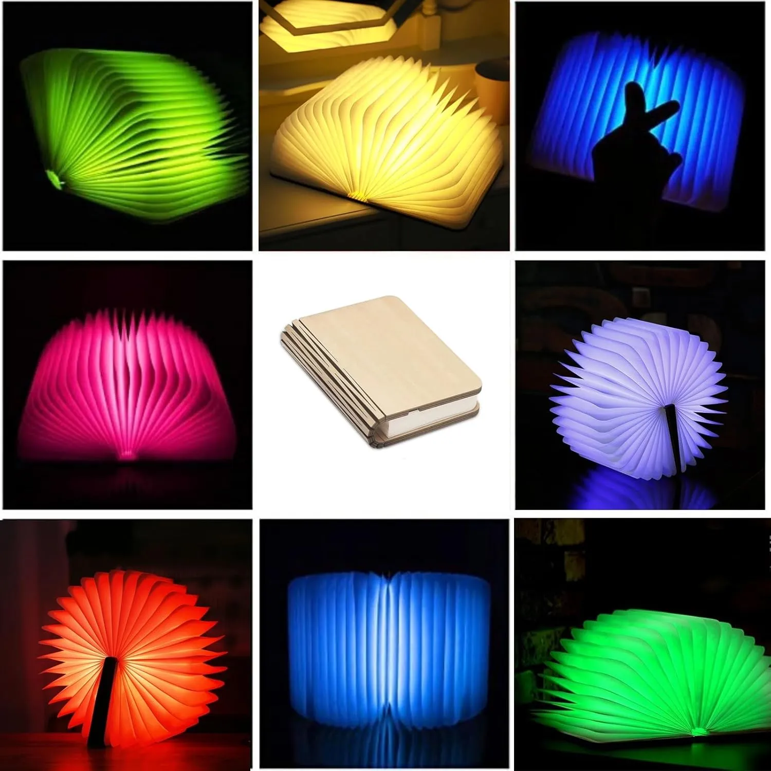 7 Colors Folding Book Lamp, Portable Book Lights, Novelty LED Paper Lantern with USB Rechargeable, Large Size Bedside Lighting(8.6x6.4x0.9in)