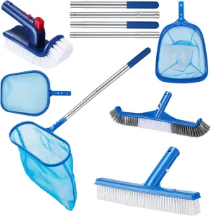 7 Pcs Swimming Pool Cleaning Kit Pool Skimmer Net Pool Brush with 5 ft Aluminum Pool Adjustable Pole for Cleaning Pool Walls, Ideal Pool Cleaning Kit for Above Ground Pool
