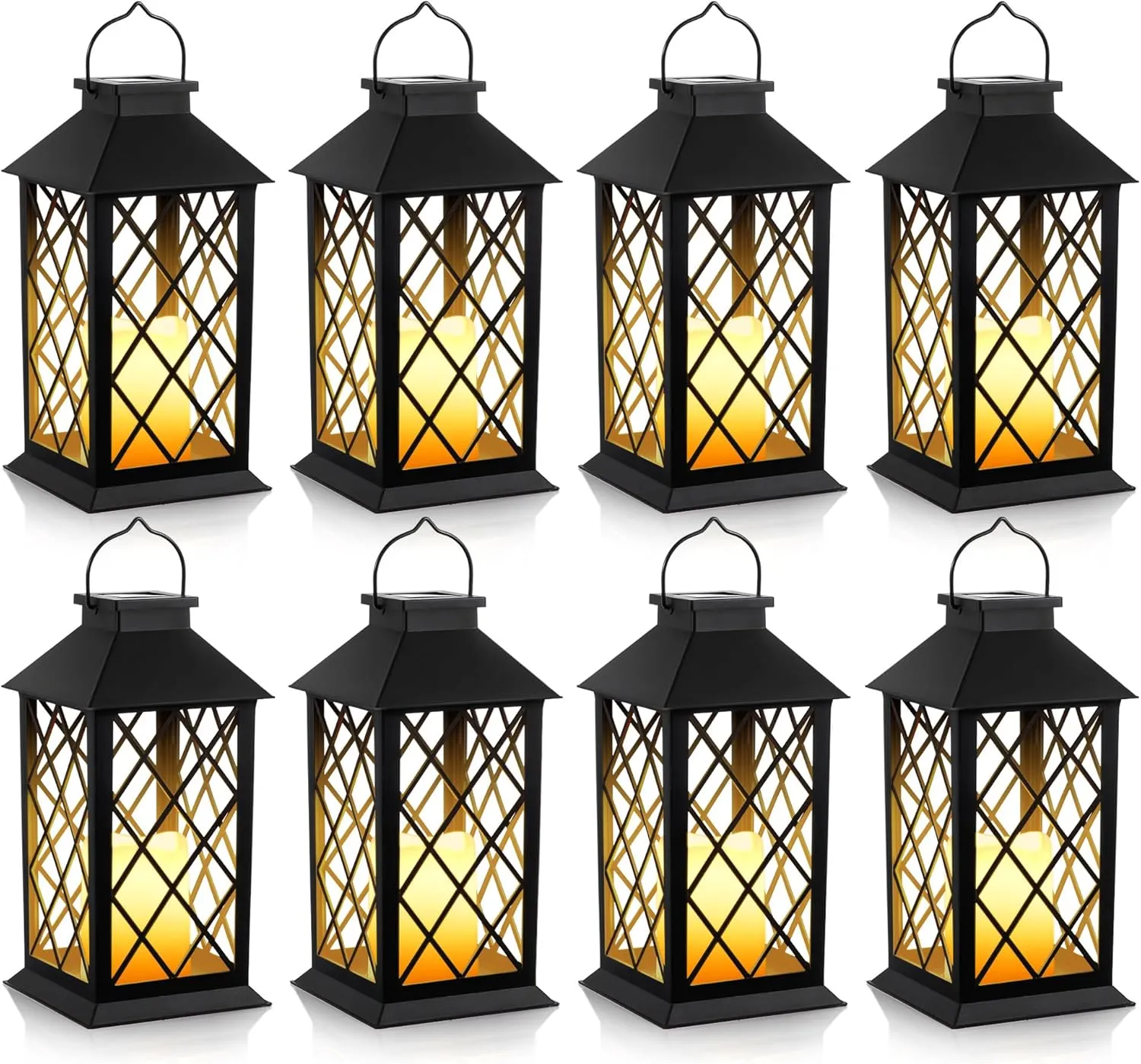 8 Pack Solar Hollow Lanterns Outdoor, Waterproof Patio Hanging Lanterns with LED Flickering Flameless Candle Lights, Decorative Solar Lantern for Porch, Garden, Patio, Yard, Table