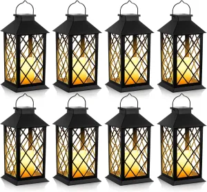 8 Pack Solar Hollow Lanterns Outdoor, Waterproof Patio Hanging Lanterns with LED Flickering Flameless Candle Lights, Decorative Solar Lantern for Porch, Garden, Patio, Yard, Table