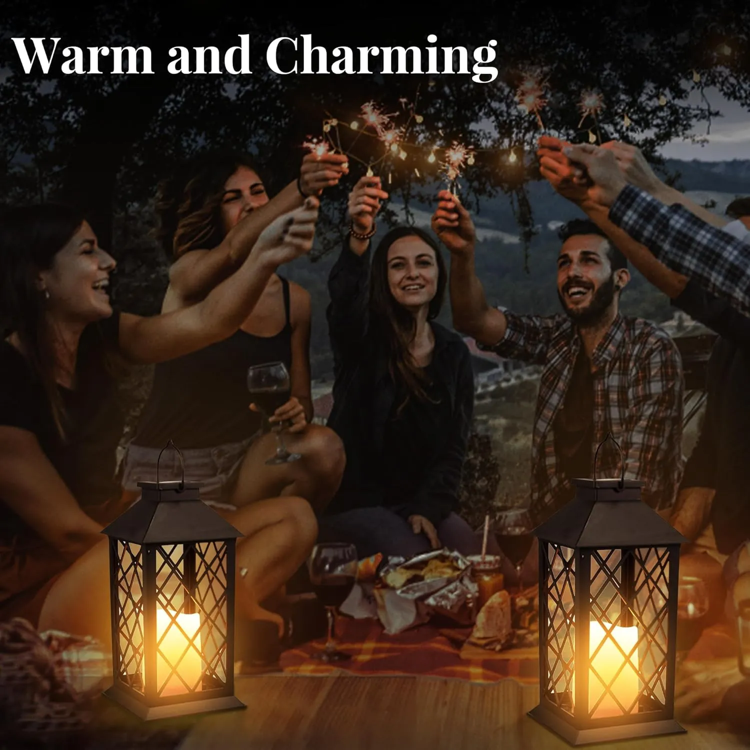 8 Pack Solar Hollow Lanterns Outdoor, Waterproof Patio Hanging Lanterns with LED Flickering Flameless Candle Lights, Decorative Solar Lantern for Porch, Garden, Patio, Yard, Table