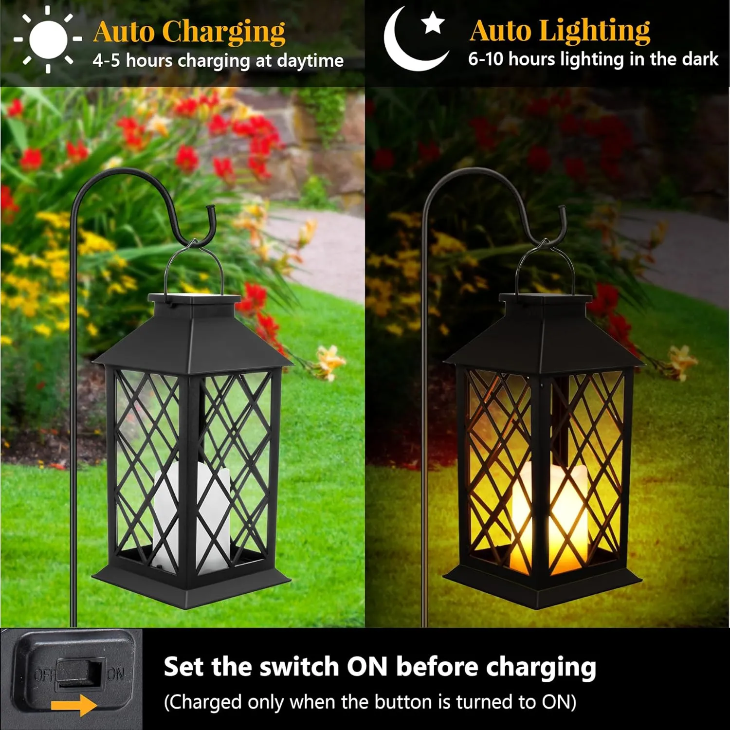8 Pack Solar Hollow Lanterns Outdoor, Waterproof Patio Hanging Lanterns with LED Flickering Flameless Candle Lights, Decorative Solar Lantern for Porch, Garden, Patio, Yard, Table