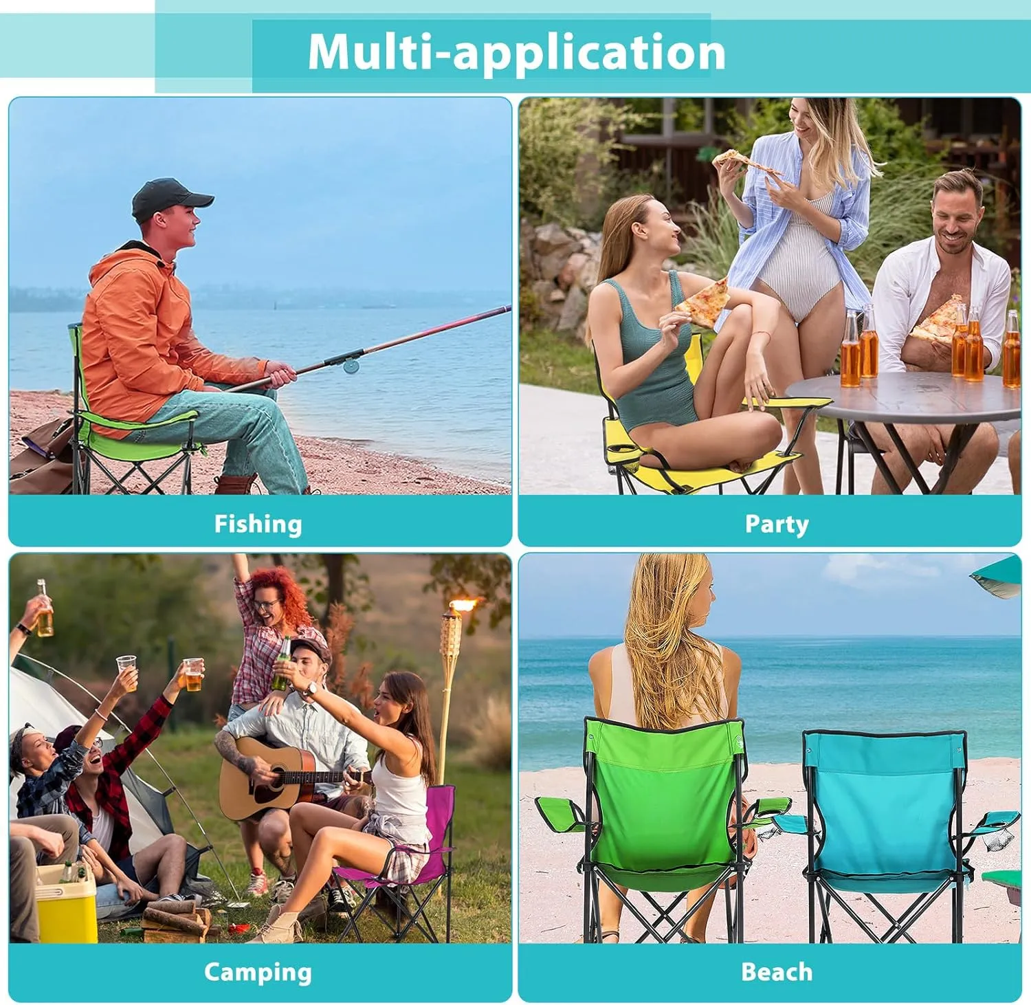 8 Pcs Folding Camping Chairs with Cupholder and Carry Bag Regular Size Portable Lightweight Lawn Chair with Mesh Side Pocket for Fishing Hiking Picnic Party Beach Outdoor Activity (Stylish)