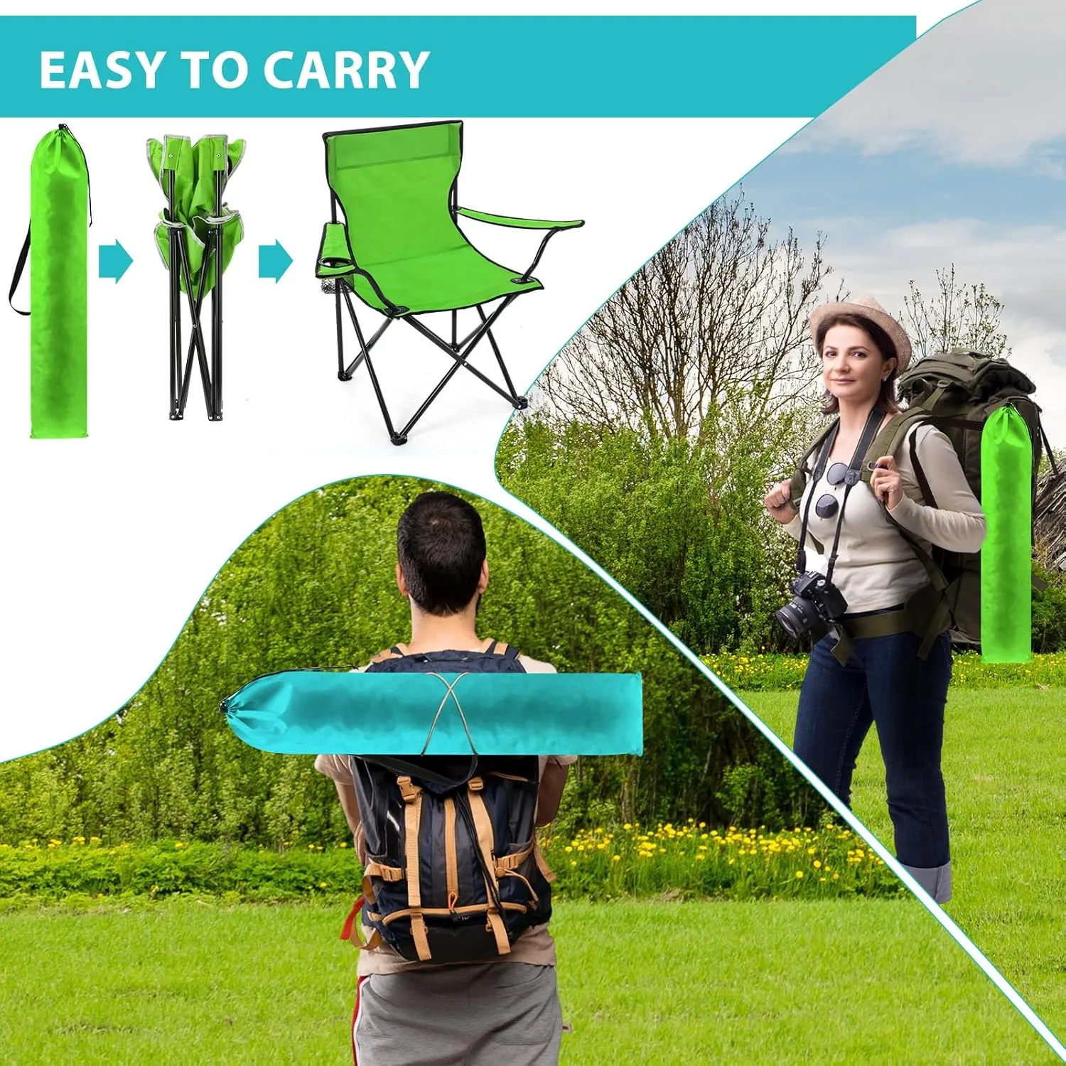 8 Pcs Folding Camping Chairs with Cupholder and Carry Bag Regular Size Portable Lightweight Lawn Chair with Mesh Side Pocket for Fishing Hiking Picnic Party Beach Outdoor Activity (Stylish)