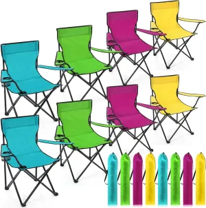 8 Pcs Folding Camping Chairs with Cupholder and Carry Bag Regular Size Portable Lightweight Lawn Chair with Mesh Side Pocket for Fishing Hiking Picnic Party Beach Outdoor Activity (Stylish)
