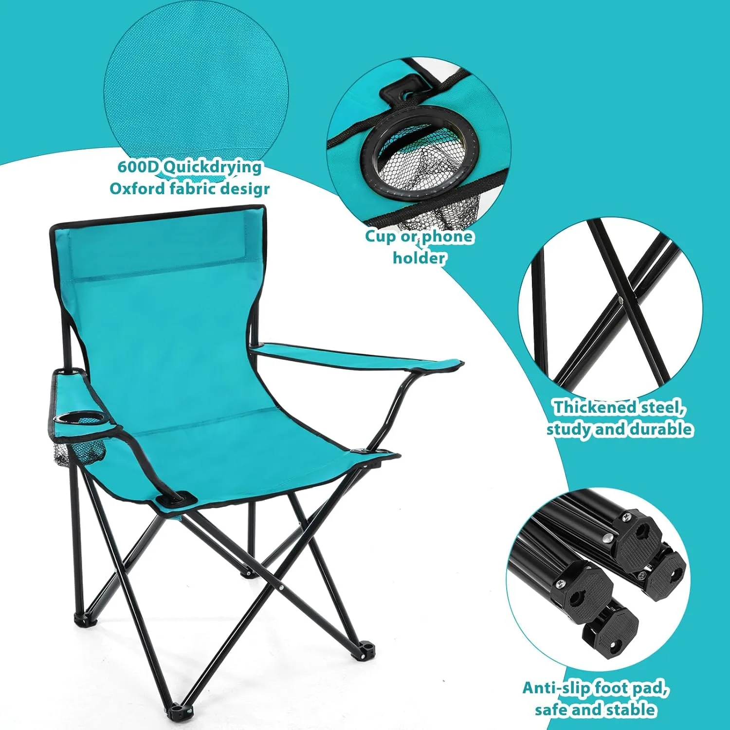 8 Pcs Folding Camping Chairs with Cupholder and Carry Bag Regular Size Portable Lightweight Lawn Chair with Mesh Side Pocket for Fishing Hiking Picnic Party Beach Outdoor Activity (Stylish)