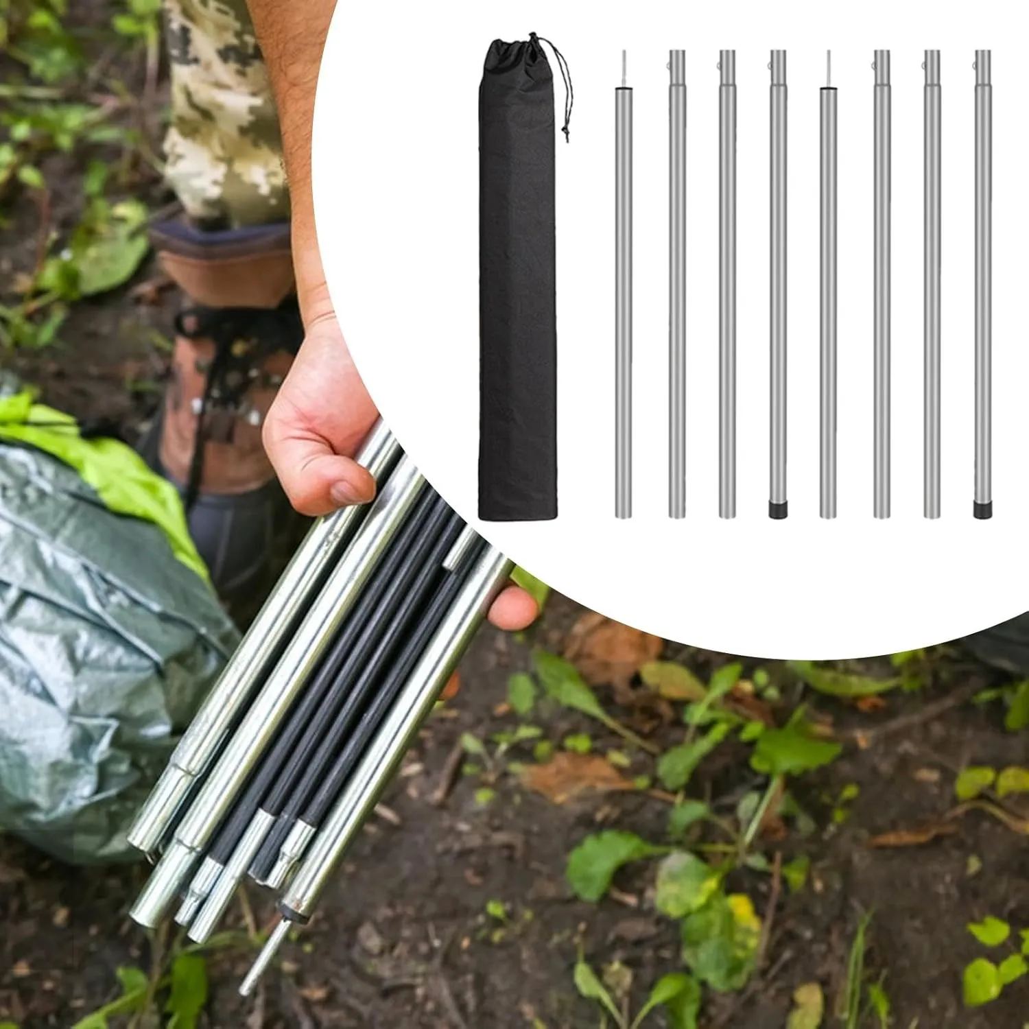 8 Pieces Tent Poles for Tarp Awning Poles Easy to Install Accessories Portable Iron Lightweight for Hiking Rain Shelter