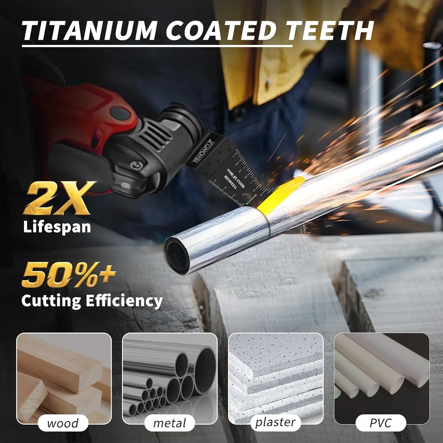 80PCS Oscillating Tool Blades Metal Cutting, Titanium Multitool Blades Cuts Wood/Plastic/Drywall, 5Types Saw Blades Compatible with DeWalt, Milwaukee, Porter Cable, Craftsman, Ryobi etc.