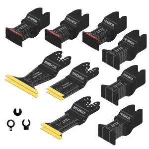 80PCS Oscillating Tool Blades Metal Cutting, Titanium Multitool Blades Cuts Wood/Plastic/Drywall, 5Types Saw Blades Compatible with DeWalt, Milwaukee, Porter Cable, Craftsman, Ryobi etc.