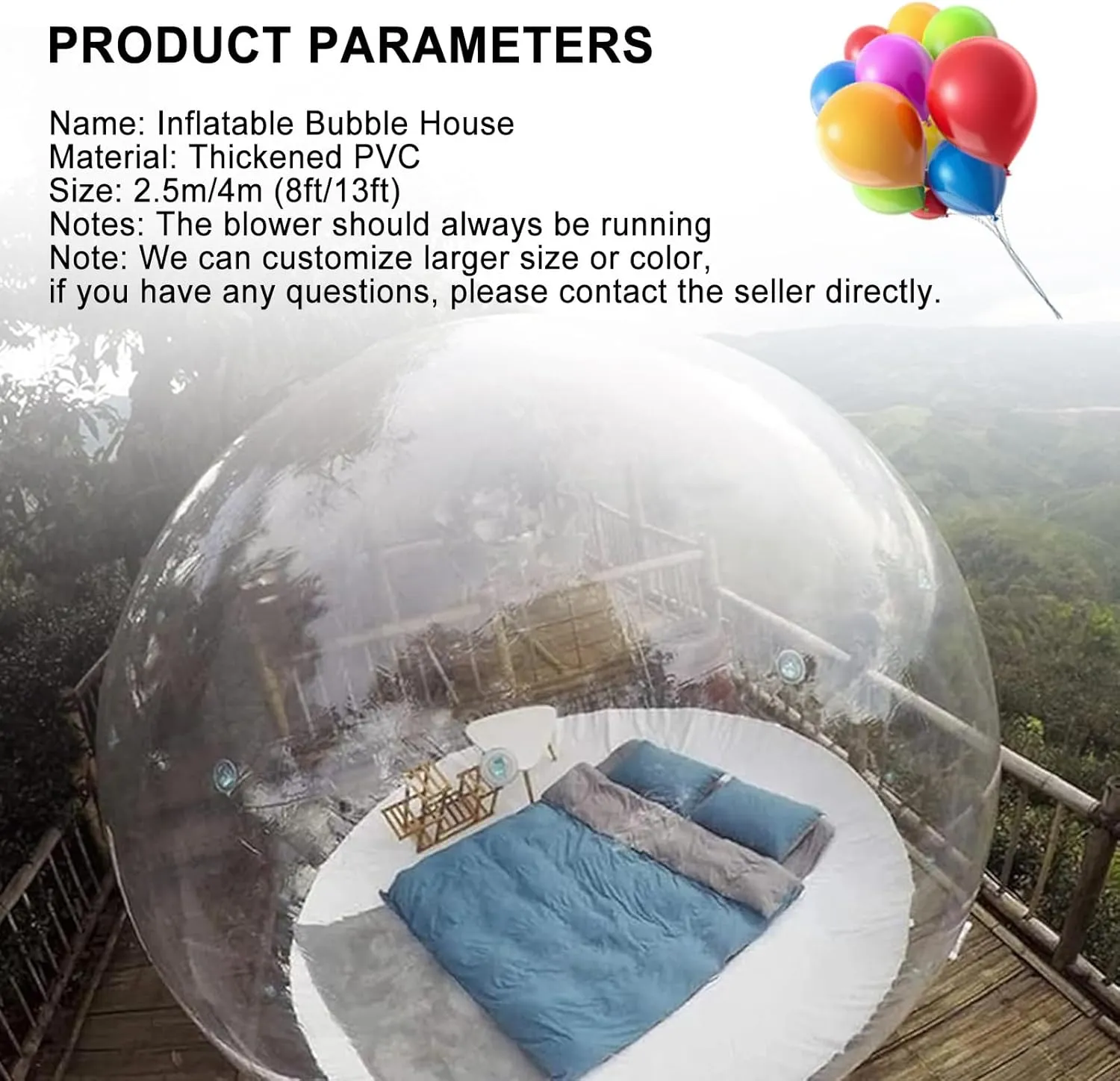 8Ft/13Ft Inflatable Bubble Camping Tent, Bubble House Outdoor Screen House, With Air Blower, For Diy Outdoor Family Backyard Camping Stargazing,220v-13ft