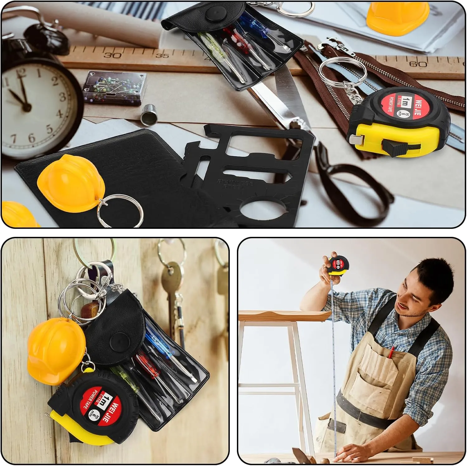 96 Pcs Mini Tape Measure Screwdriver Multitool Pen Credit Card Helmet Keychains Bulk Father Gift for Men Party Favor (Multi)