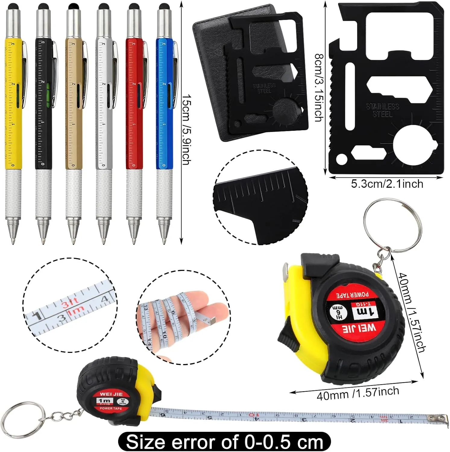 96 Pcs Mini Tape Measure Screwdriver Multitool Pen Credit Card Helmet Keychains Bulk Father Gift for Men Party Favor (Multi)