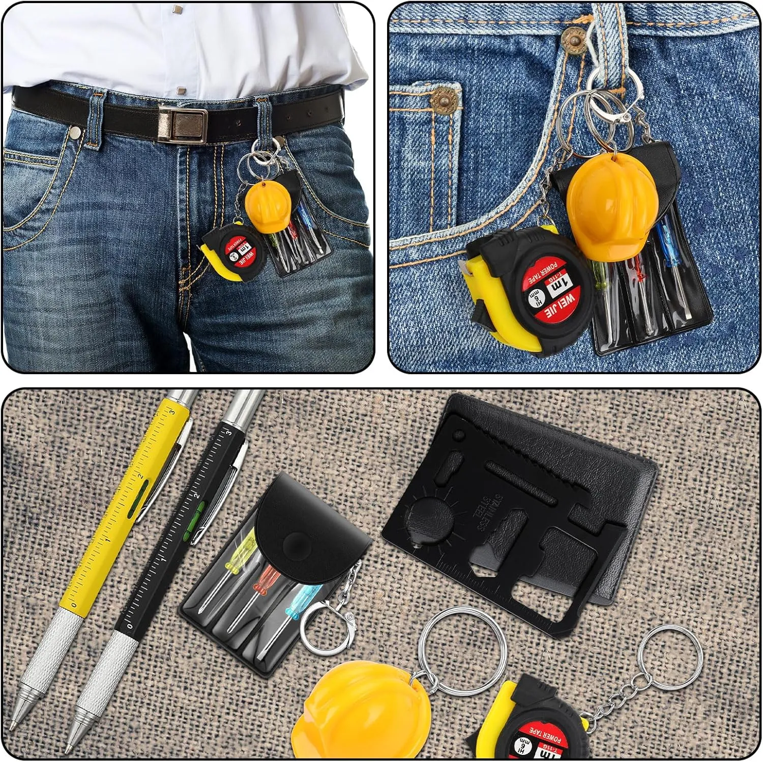 96 Pcs Mini Tape Measure Screwdriver Multitool Pen Credit Card Helmet Keychains Bulk Father Gift for Men Party Favor (Multi)